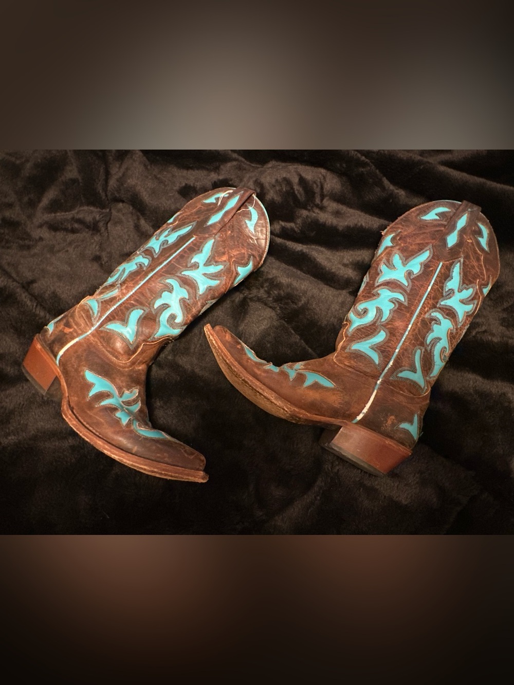 Johnny Ringo Leather Western Snip Toe Boots Brown / Turquoise 922-03T Sz 7.5